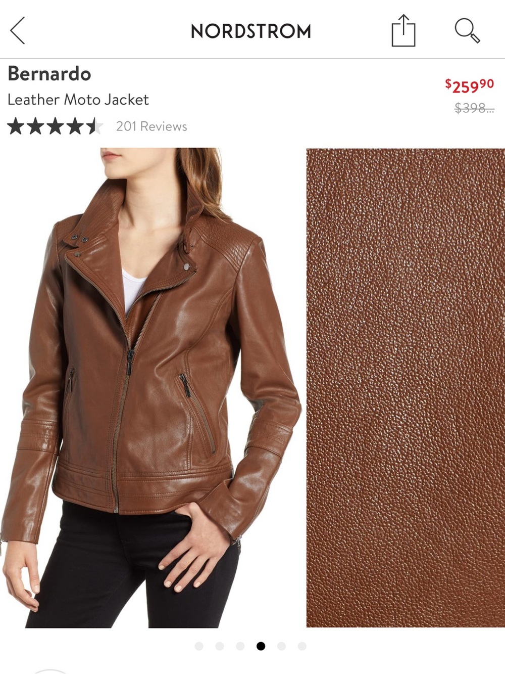 BERNARDO Leather Moto Jacket - Brown SIZE XS